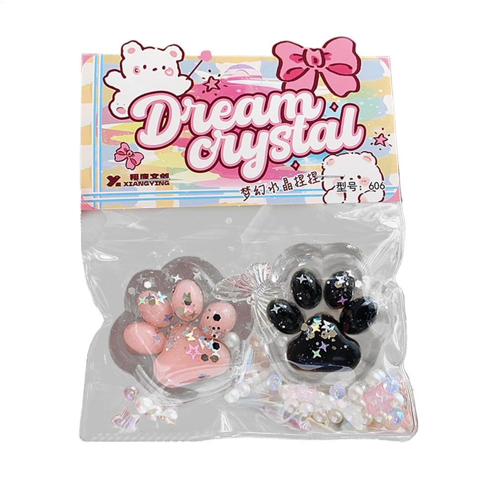 

2PCS Cat Paw Pinch Fidget Toy Slow Rebound Stress Relief Toys Transparent Cube Blingbling Squeeze Toy Gift For Kids