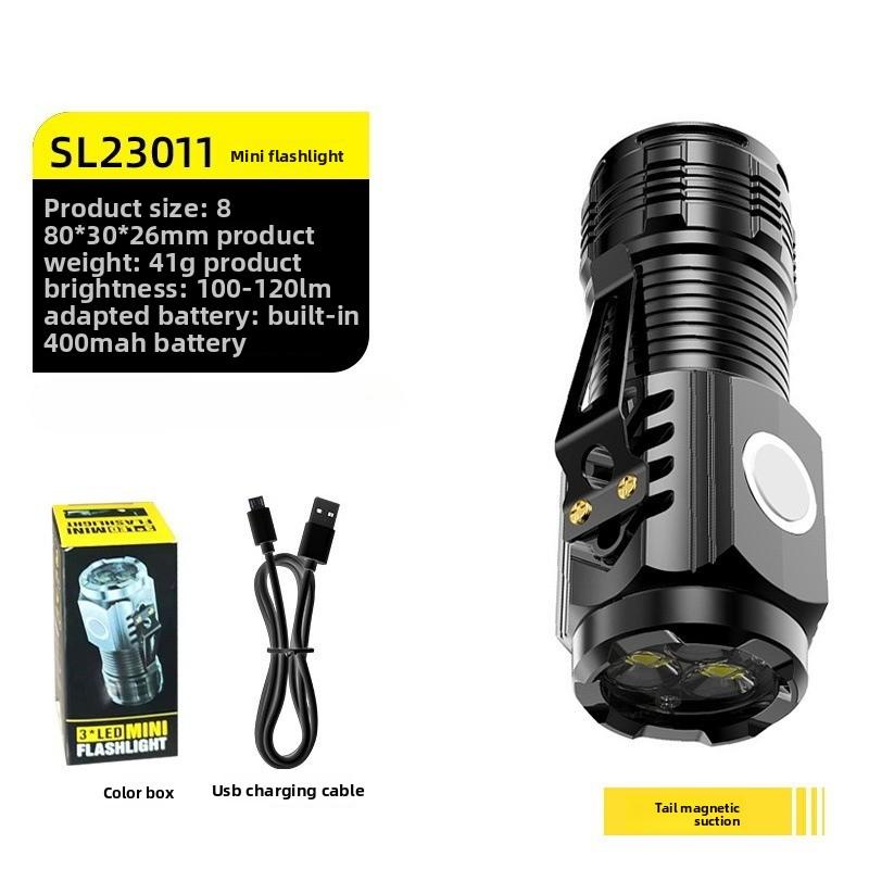 Strong Light Flashlight Explodes Outdoor Charging Mini Flashlight Long-range Long-range Battery Life Three-eyed Little Monster Flashlight