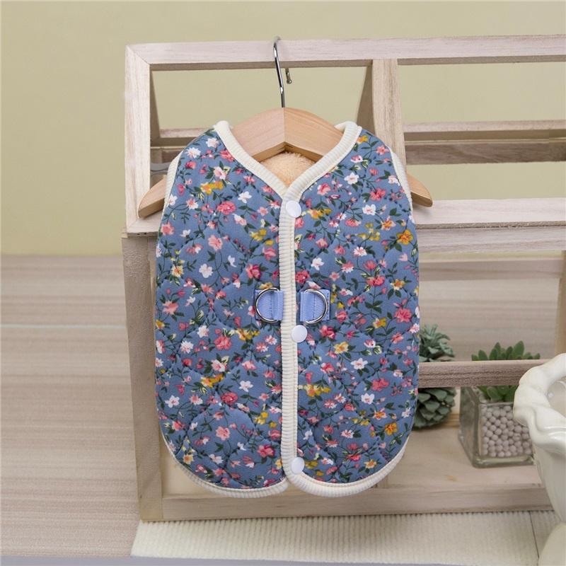 Winter FlowerPattern Pet Jacket Pet Dog Costume Navy Pink Sleeveless Vest Jacket Warm Comfortable Floral Cotton Vest Small Dog
