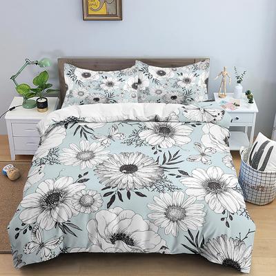 Daisy King Queen Bettbezug Blumen Schmetterling Bettwäsche-Set für Kinder Jugendliche Erwachsene Weißes Blumenthema 2/3-teilig Polyester Bettdeckenbezug