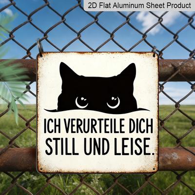 2D Flat, 1pc Vintage Aluminium Metal Sign, Outdoor Decorative Wall Sign, Retro Tin Sign Style, Funny Cat Theme, "I Judge You Quietly", Home Wall