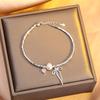Pink Love Bow Imitation Broken Silver Bracelet Women'S Niche Exquisite High-End Sweet Bracelet