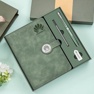 High-End Retro Notebook Gift Set: Includes Round Buckle Notepad, Handbook, USB Drive, and Magnetic Closure for Business Meetings.