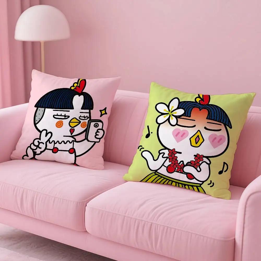 Kwaii Anime B-Buldak Ramesn Pillow Case Anti-Dustmite Pillowcase Invisible Zipper Silky Short Plush Sofa Cushion Cover