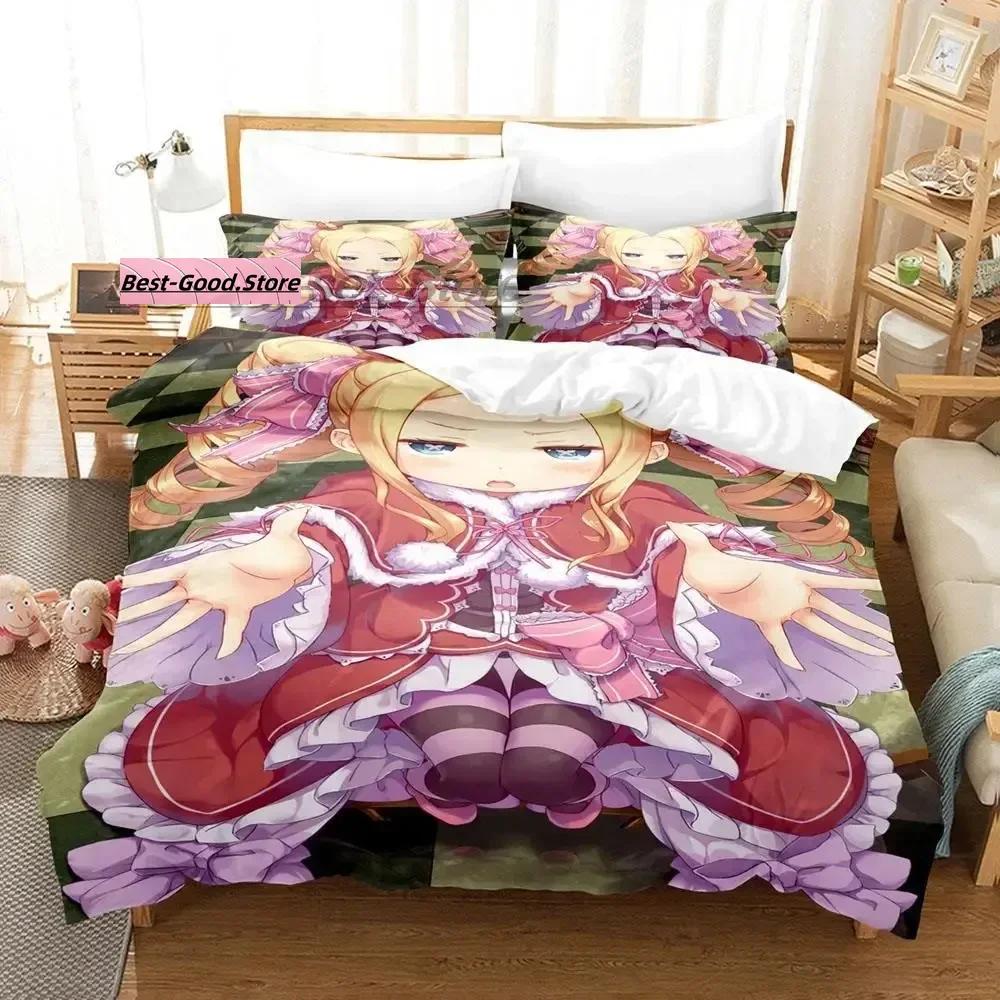 Re Zero Bedding Set Single Twin Full Queen King Size Bed Set Aldult Kid Bedroom Duvetcover Sets 3D Print Anime Bed Sheet Set