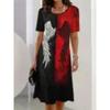 Summer Short Sleeved Dress 3D Floral Print Retro Dress Bohemian Dress Plus Size