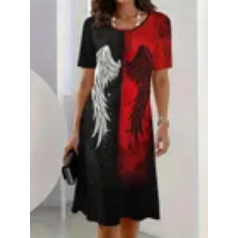 Summer Short Sleeved Dress 3D Floral Print Retro Dress Bohemian Dress Plus Size