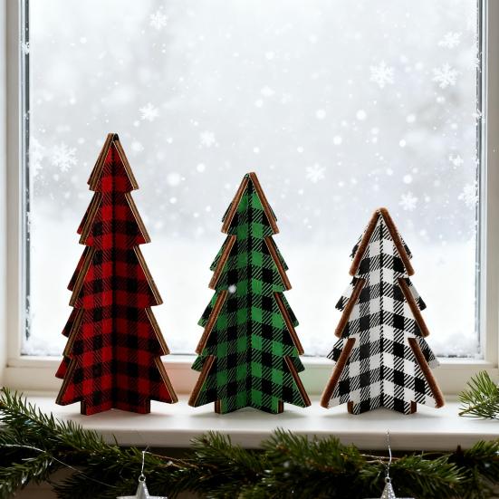 3 ks Dřevěná vánoční stromková dekorace Rustikální buvolí kostka/puntík Vánoční stromek Farmářský stůl Středový prvek pro patrový tác Stolní domácí dekorace