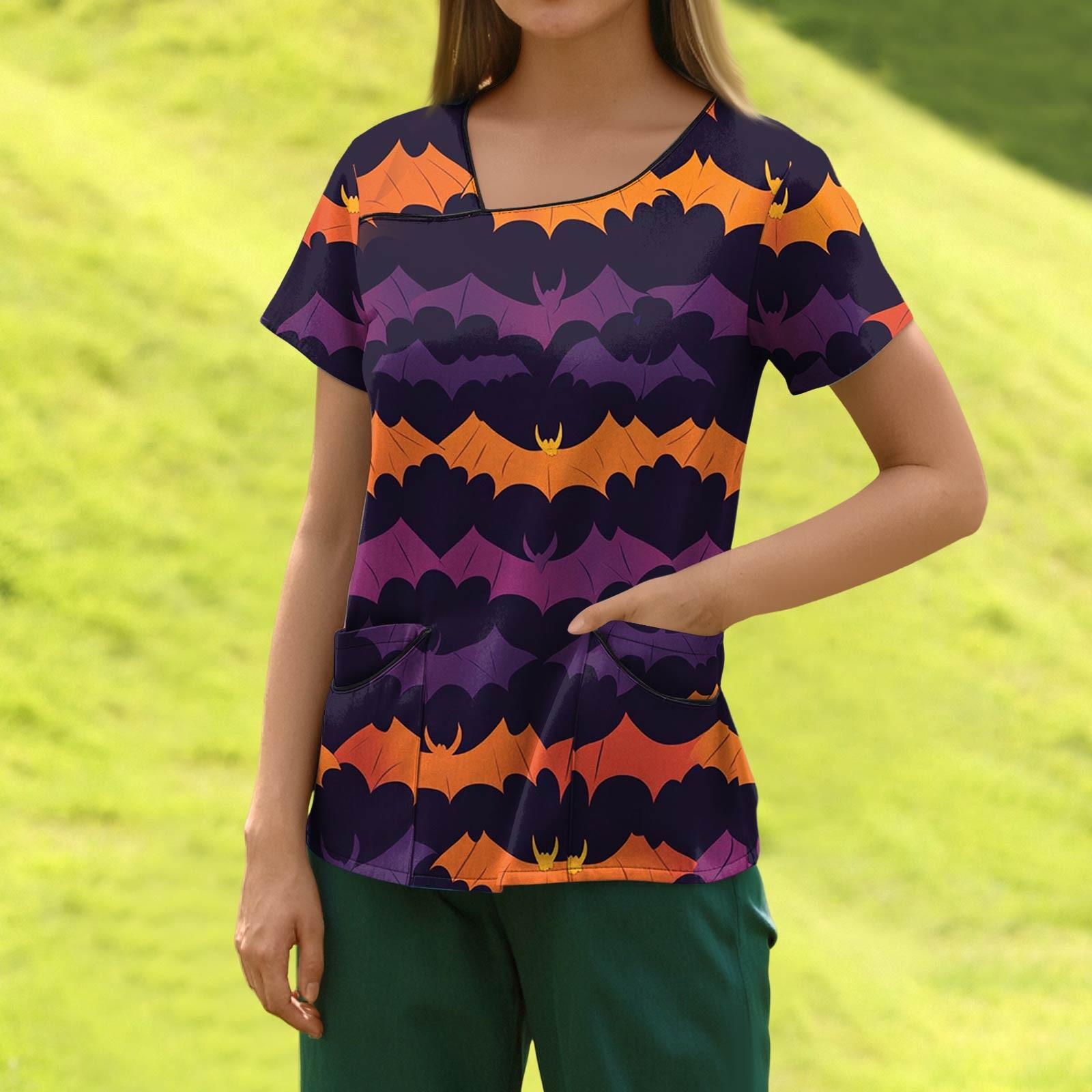 

Женская модная полосатая рабочая одежда с градиентным принтом и короткими рукавами с верхом с двойными карманами L