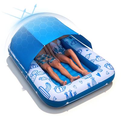 Flotador Inflable para Piscina SucceBuy de 82" x 55" con Toldo UPF 50+ Capacidad 550LBS Tumbona Flotador para Tomar el Sol con Almohada Portavasos