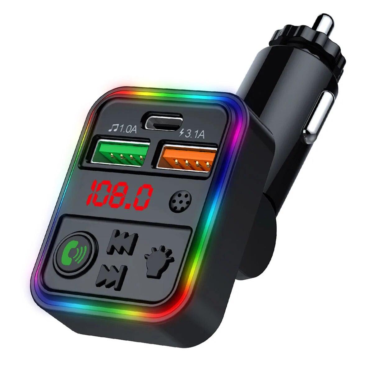 

Поворотный FM-трансмиттер Type C Двойная USB-зарядка Адаптер для зарядки мобильного телефона Беспроводная громкая связь Автомобильный комплект чёрный