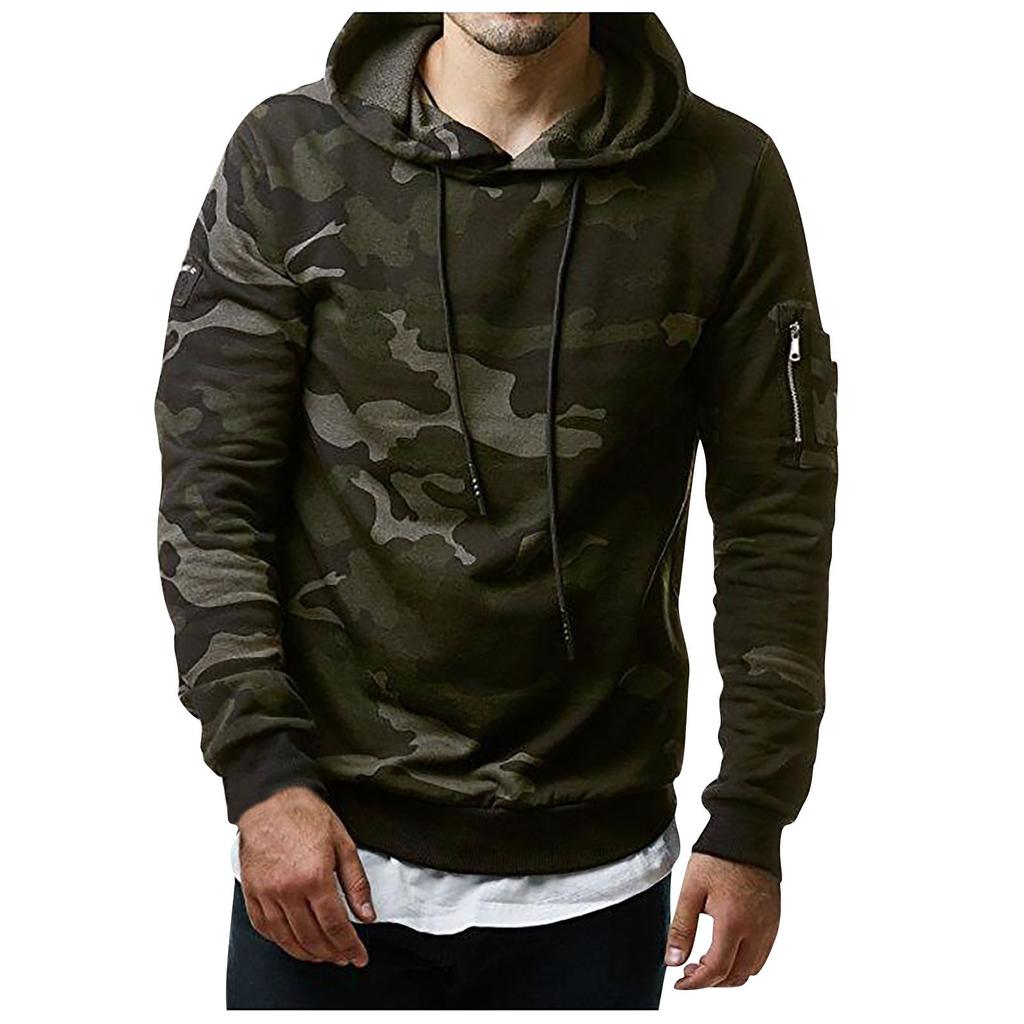 Men's Fashion Camouflage Sweatshirt Men's Drawstring Ribbed Closure Sleeve Pocket Hoodie