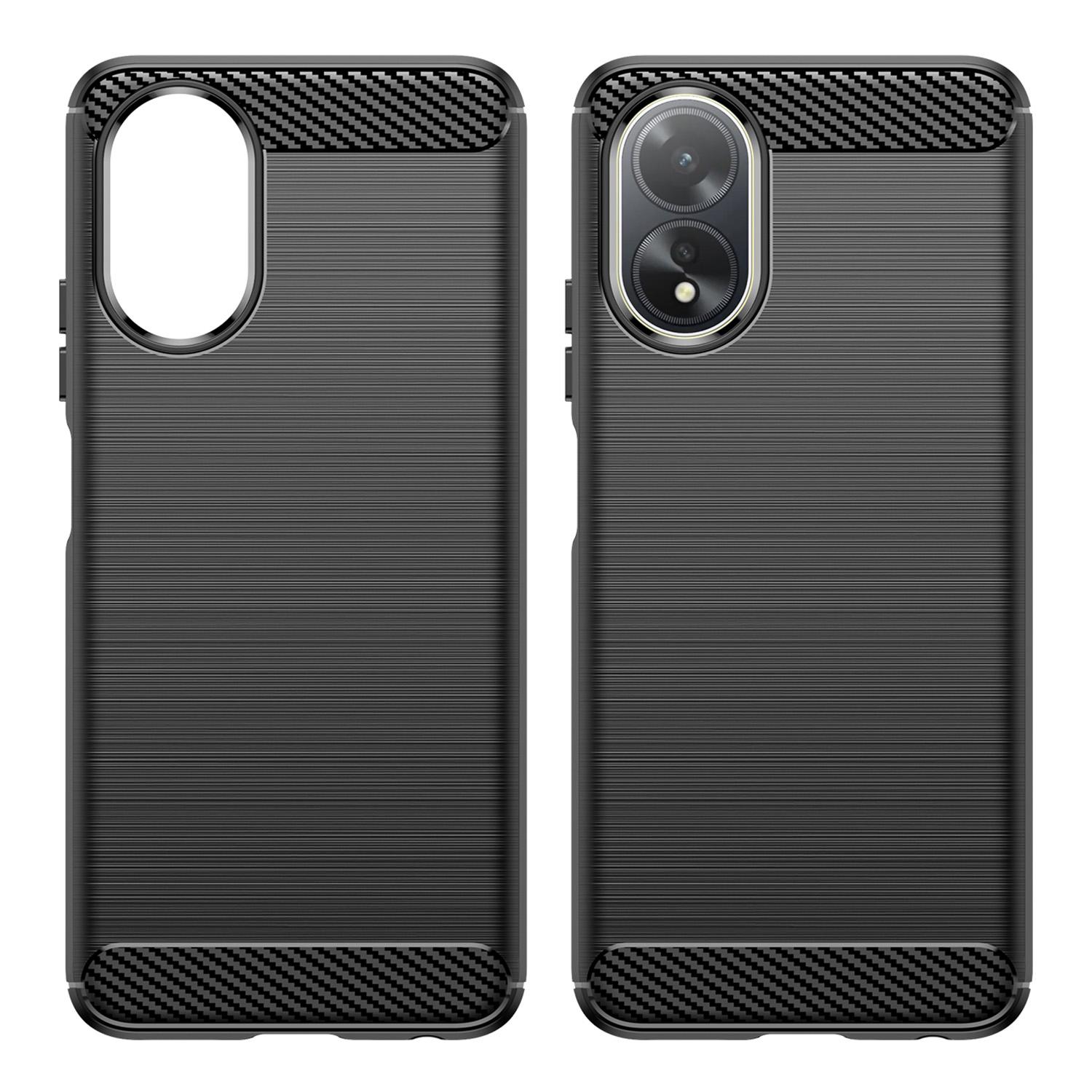 

For Oppo A38 4G Case Flexible TPU Phone Cover Brushed Carbon Fiber Texture Shell Black