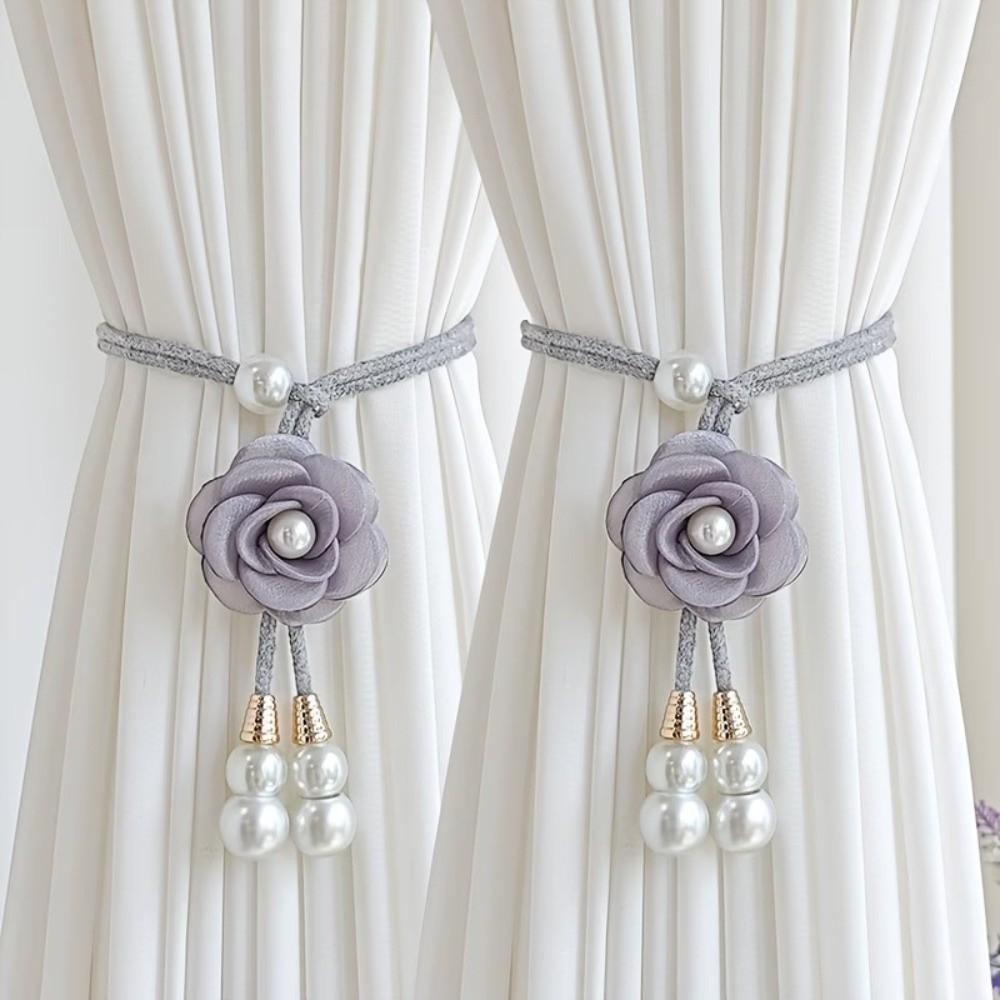 2Pcs Adjustable Camellia Curtain Buckle Floral Curtain Strap Curtain Fixer Clip  Home Decoration