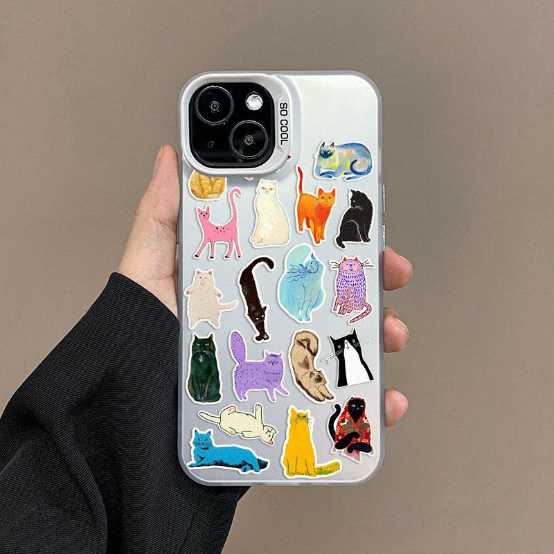 Creative Art Color Cats Laser Phone Case For iPhone 14 13 12 Mini 11 Pro Max 15 16 Pro Max Plus Shockproof Protective Back Cover