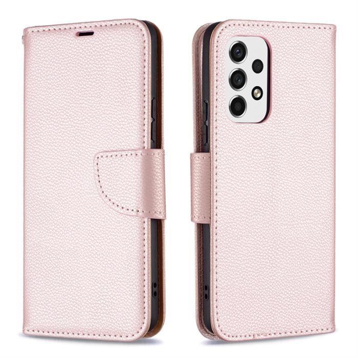 Coque Etui pour Samsung Galaxy A53 5G 6.5", [Housse en Cuir PU Premium] [Etui à Rabat] [Pochette de Portefeuille] - or rose LZWU