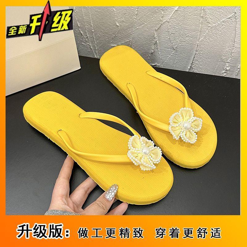 Beach Flat Bottom Pinch Foot Flower Flip-flops Female 2025 Summer Wear Sweet and Cute Cool Slippers Girl Heart Slippers