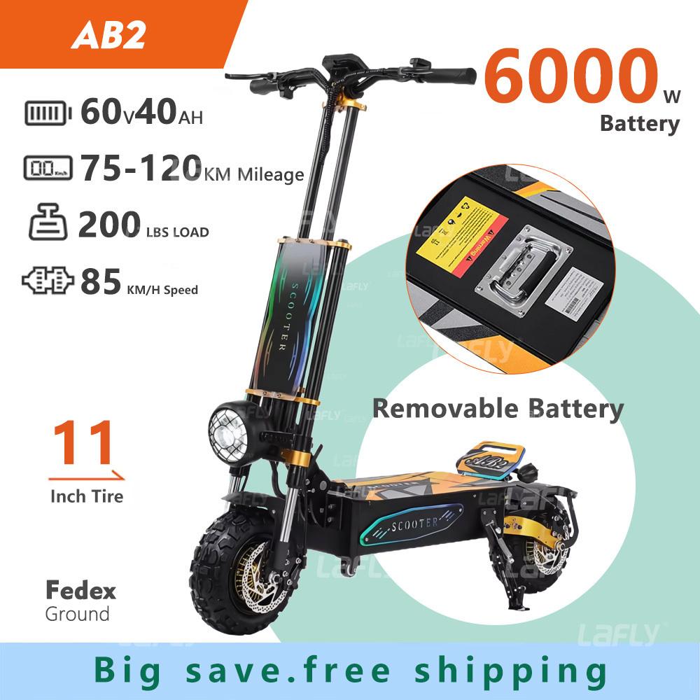 EU Stock 2025New AB2 Electric Scooter 6000w Motor 60v 40AH Removable Battery Fast 85-90km/h 11inch Adult Electric Scooter