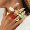 6pcs/set Flower Acrylic Geometric Ring Oval Wide Irregular Ring Transparent Resin Ring  Women