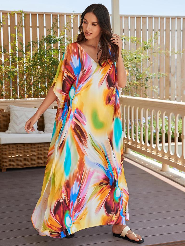 European-American Cotton Tie-Dye Beach Dress: Loose Robe & Bikini Cover-Up