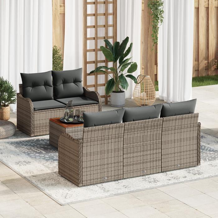VidaXL Ensemble de Canapé de Jardin 6 pièces avec Coussins Gris Poly Rotin Acacia 3347391