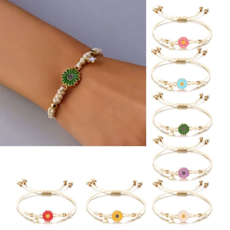 Fashionable Daisy Bracelet Delicate Pendant Bracelet Weaving Bracelet Adjustable Rope Bracelet for Women Matching Outfit