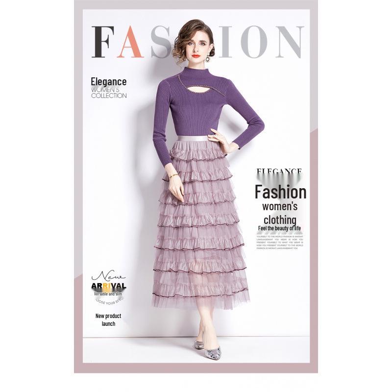 Women's Long-Sleeve Knitted Patchwork Dress Set