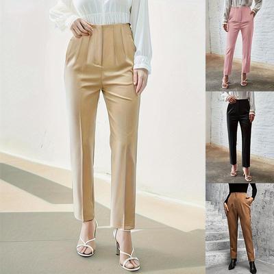 Women's High-Waisted Slimming Solid Color Suit Pants, New 2024 Casual Carrot Style