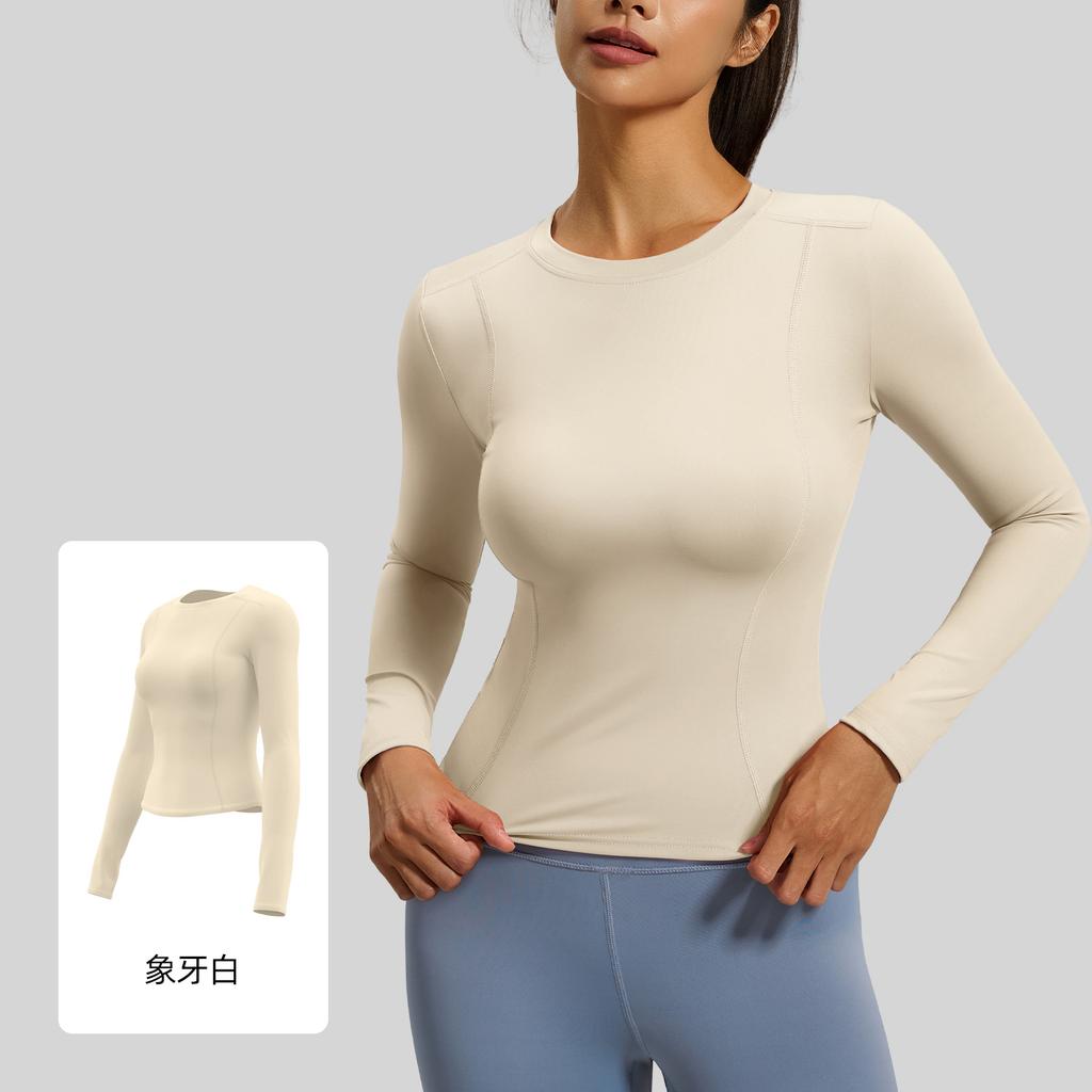 Crew neck slim fit tight long sleeve yoga clothes top running fitness t-shirt