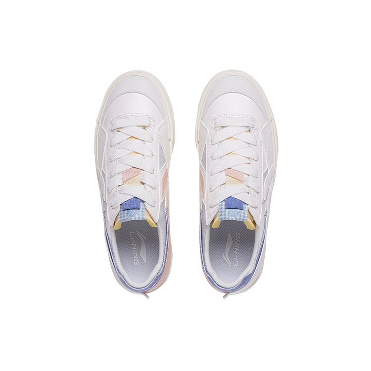 Li Ning Mu Mu Non-Slip Shock Absorption Low-Top Skate Shoes Women Sneakers White Blue AGCT162-3