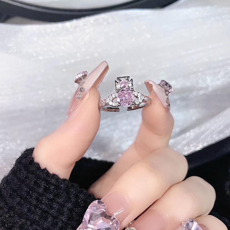 Gold Simple Fashion Full Diamond Zircon Geometric Opening Ring Women'S Adjustable Niche Design Exquisite Ring