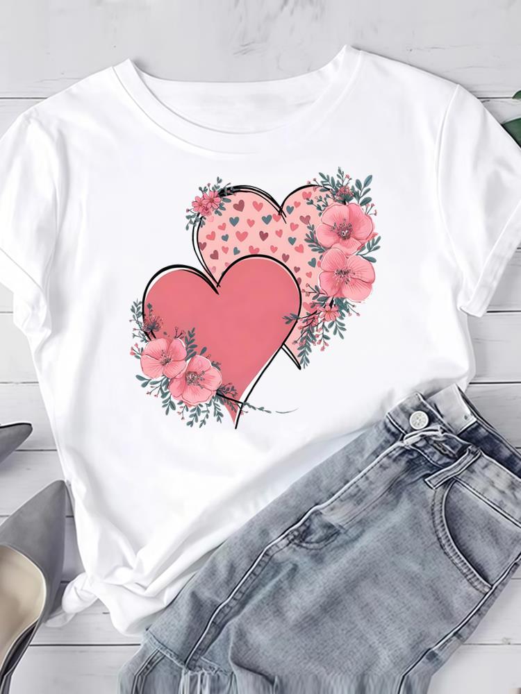 (Asiatische Größe) Liebe Druck Kleidung T-Shirt Damen Mode Tee Top Frau Druck Weiblich Kurzarm Grafik-T-Shirts