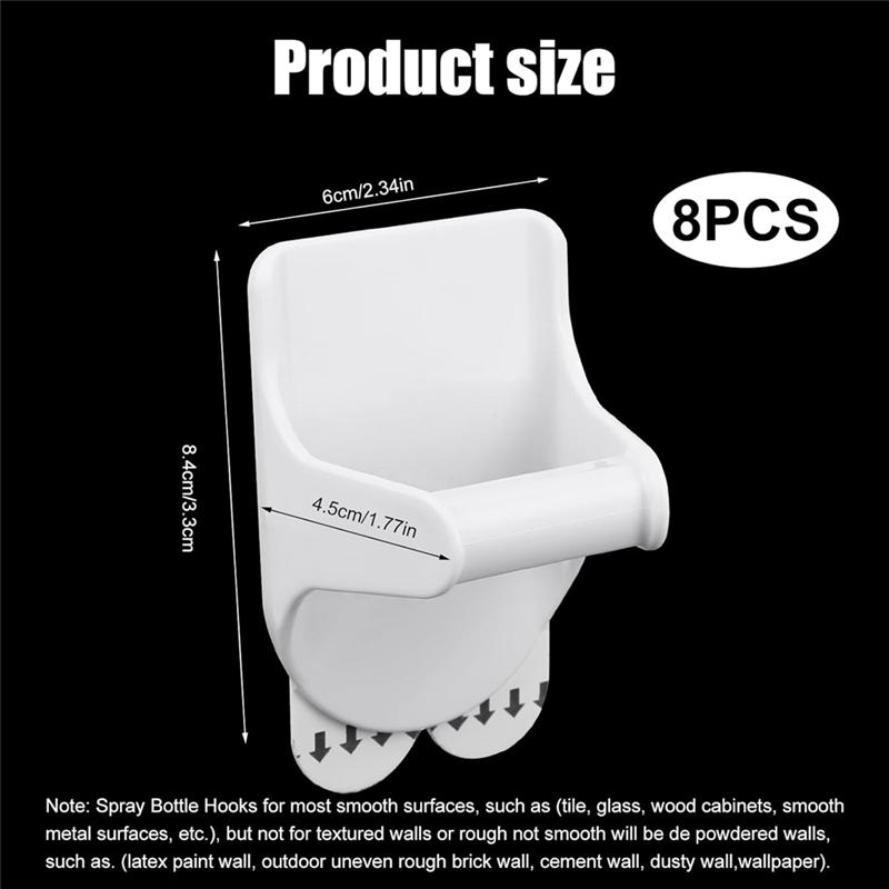 M-Modern-Spray Bottle Hanger, Wall Mount 8Pcs Bottle Holder, No Damage Strong Adhesive Bottle Hooks, Spray Bottle Rack
