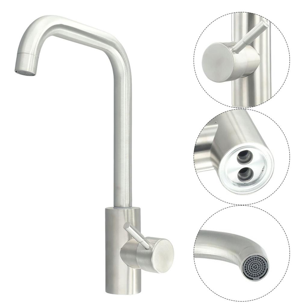 1PC Kitchen Faucet Single Handle 2 Holes Ceramic Valve Anti-corrosion, Wear-resistant 304 Stainless Steel Cold And Hot Mixer Tap
