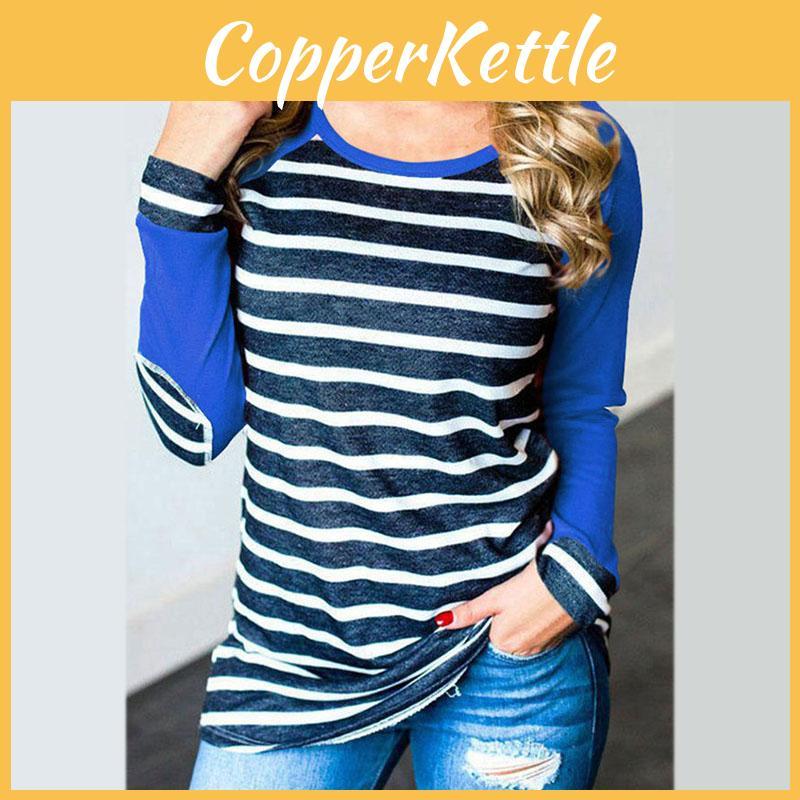 Striped New Autumn Stitching Round Neck Longsleeved Tshirt Bottoming Shirt