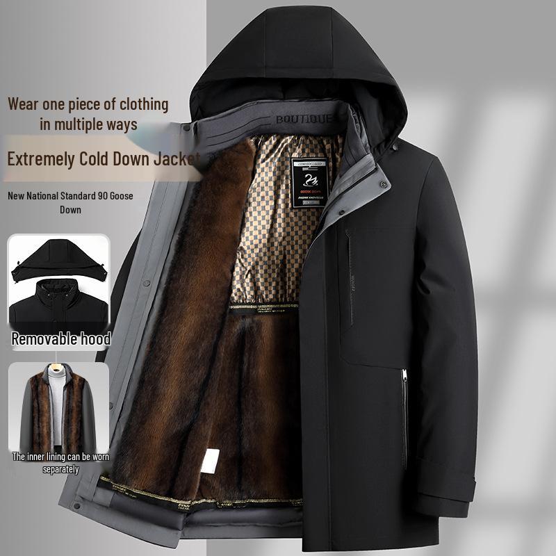 Men's Middle-Aged & Elderly Plus Velvet Warm Winter Down Jacket with Goose Down Liner