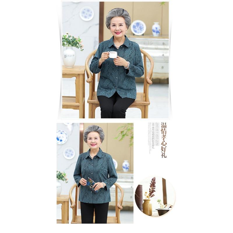 Spring and Autumn Shirts for Middle-aged and Elderly Women with Lapels and Old Ladies' Tops Long-sleeved Shirts