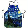 Eine Van Gogh Sternennacht Schürze Mit Einem Spiraligen Blau-Gelben Design, Hergestellt Aus Strapazierfähigem Polyester, Geeignet Zum Kochen, Kunst Cl