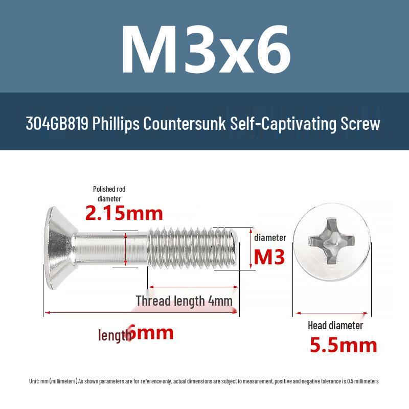 Yigu 304 Stainless Steel M3M4M5 Anti-Loosening Captive Countersunk Screw