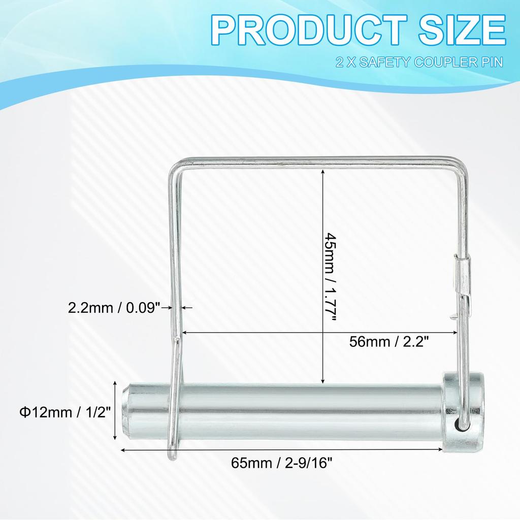 PATIKIL Trailer Coupler Pin 1/2x2-9/16" Two Square Wire Locking Pin Shaft Lock Pin Safety