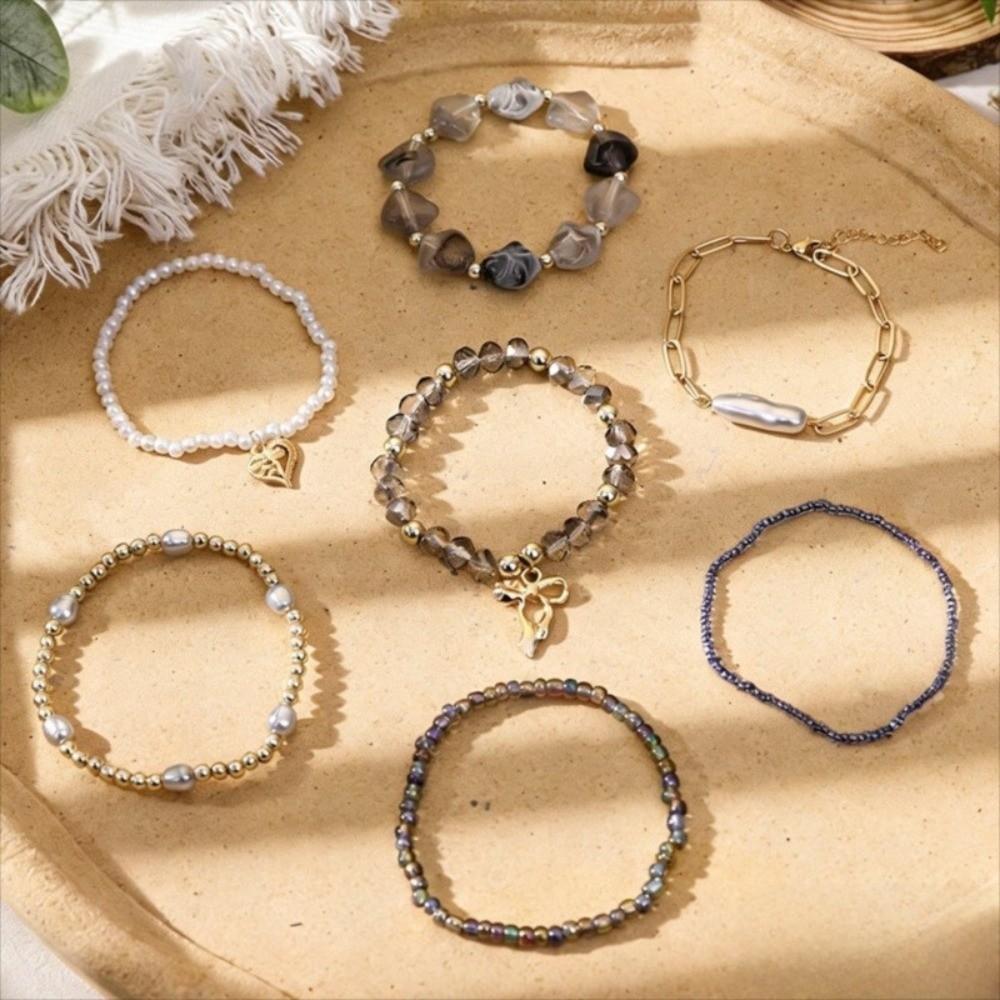 Multi-layer Design Boho Bracelet Imitation Pearl Beaded Chain Bangle Strand Bracelet  Women Jewelry