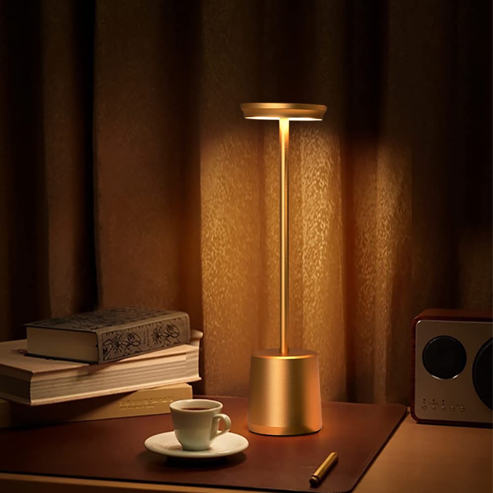 Cerdeco Simple Design Stand Light LED Table Lamp Desk Lighting Stepless Dimming 3 Colors Eye-Friendly Indirect Lighting Bedside Lamp Cordless USB