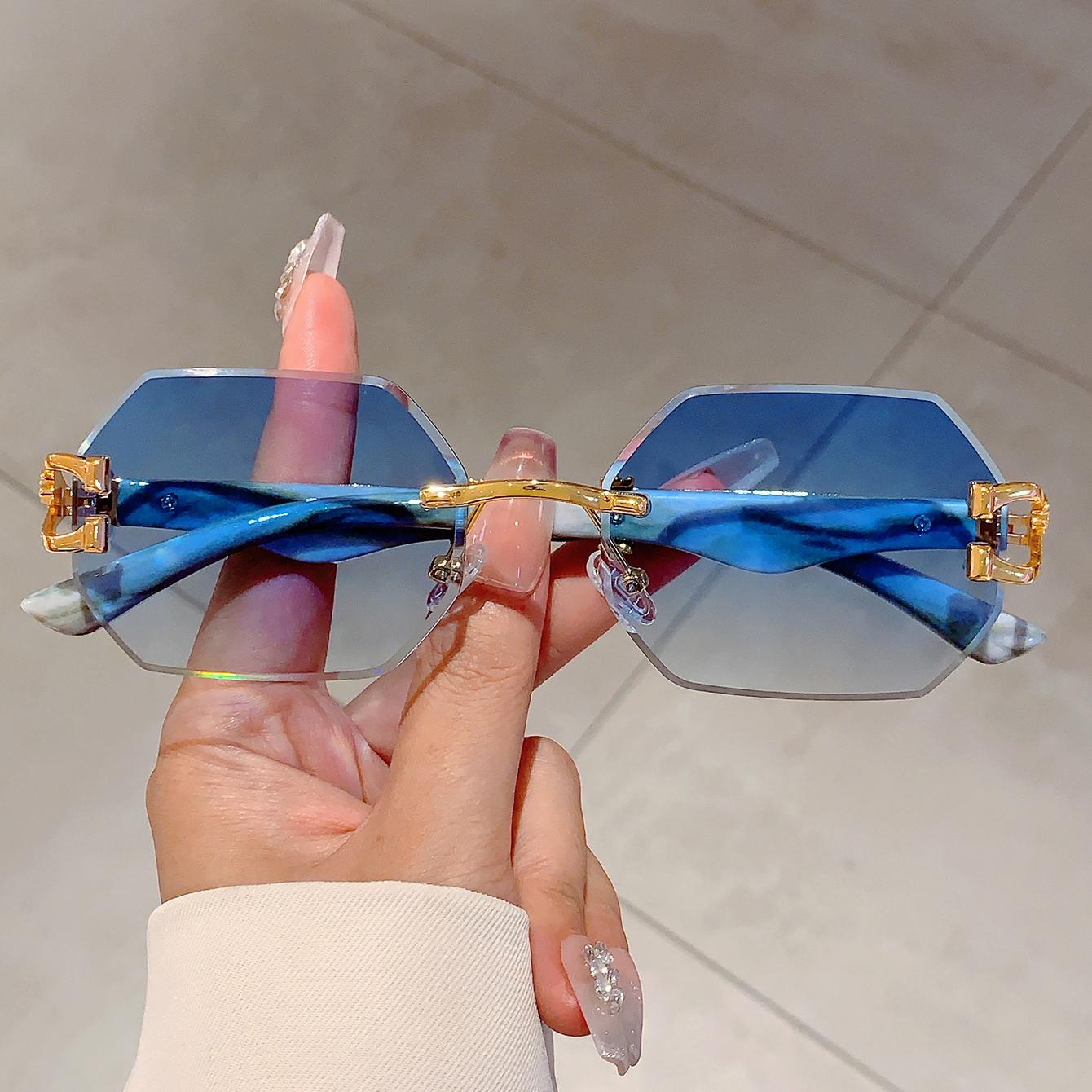 Exquisite And Exquisite Items Women's Vintage Rimless Polygon Shades Luxury Brand Gradient Sunglasses Fashion Leopard Decor Travelling Sun Glasses