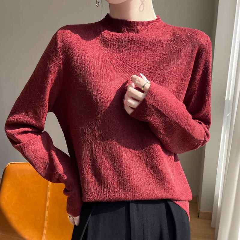 

Women s Slim Fit Knitwear Pullover Base Layer, Winter 2025, Stand-Up Collar X-Large красный