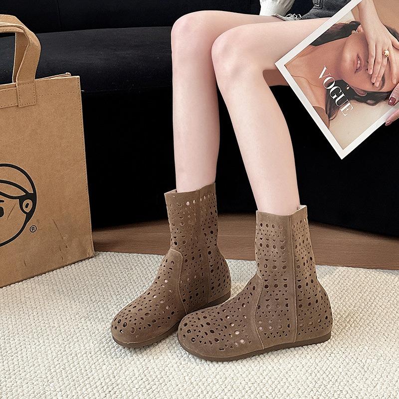 Versatile Boots Women's Shoes Single Shoes New Perforated Breathable Cool Boots and Short Boots