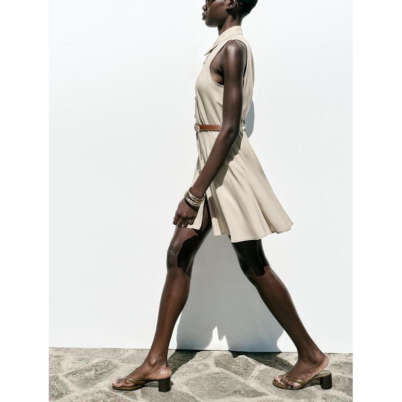 Summer New Product Women's Clothes French Simplicity Style with Belt Sleeveless round Neck Mini Short Dress 5029114