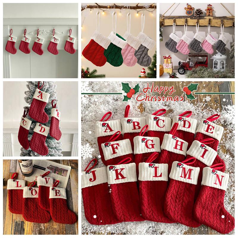 Christmas Socks Knitting Snowflake Letter Stocking Christmas Decorations Home Xmas Tree Ornament Gift New Year's Eve Decorations