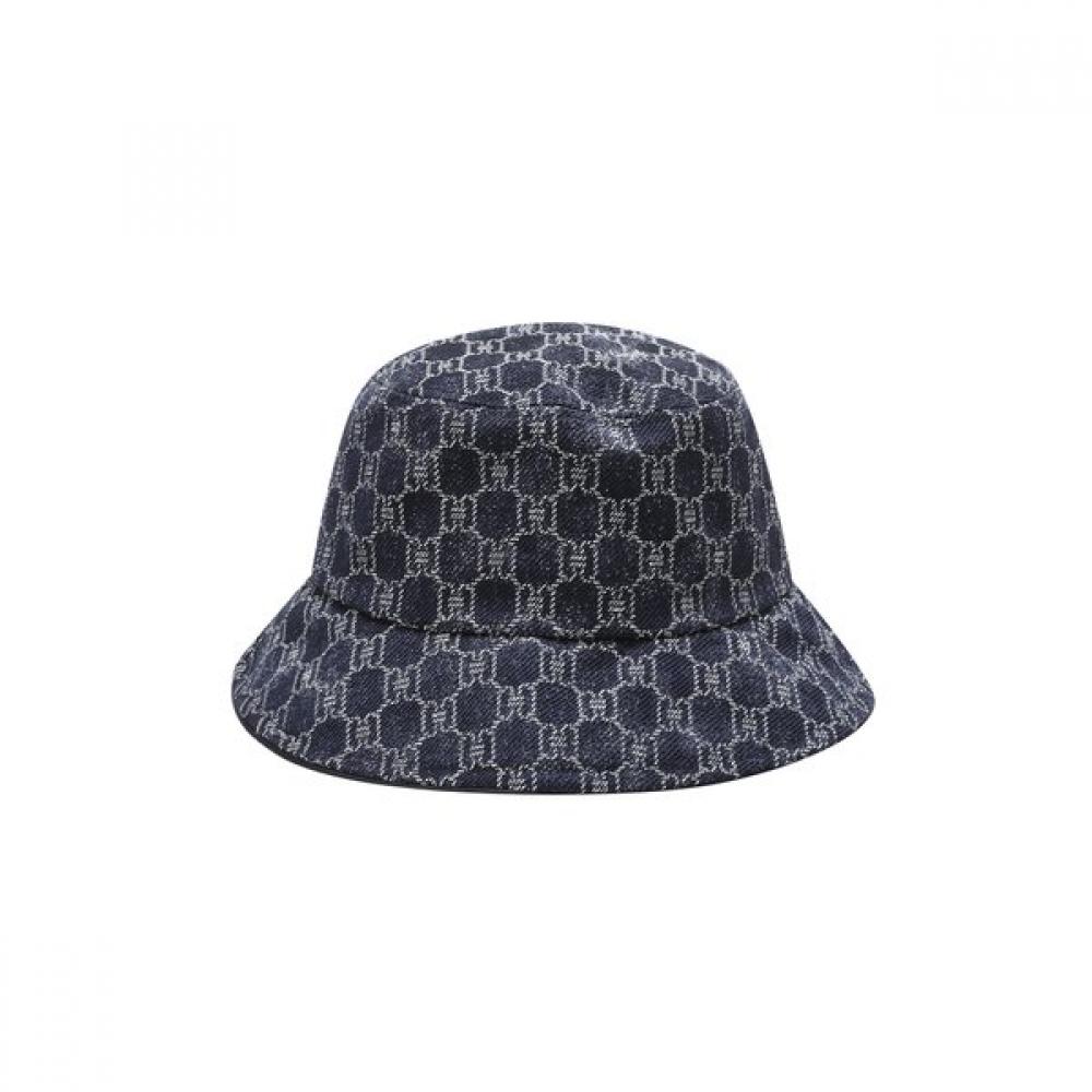 Daks Navy Logo Pattern Cotton Blend Denim Bucket Hat Dbhe4fp25n2