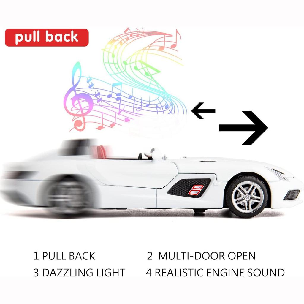 Coche modelo Benz SLR a escala 1/32, coche de juguete de Metal fundido a presión con luz y sonido, vehículos deportivos, juguetes para niños, regalo