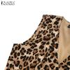 ZANZEA Women Casual Button V-Neck Leopard Print Sleeveless Vest Tops
